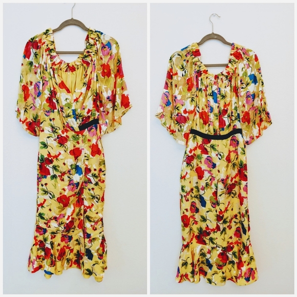 NWT SALONI olivia yellow floral midi dress yellow - Picture 2 of 12